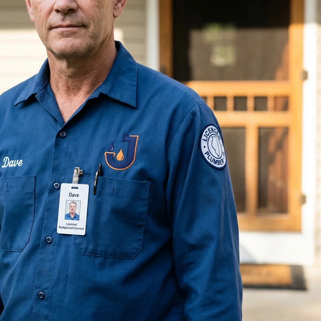 Licensed plumber showing ID badge in Canyonville, OR
