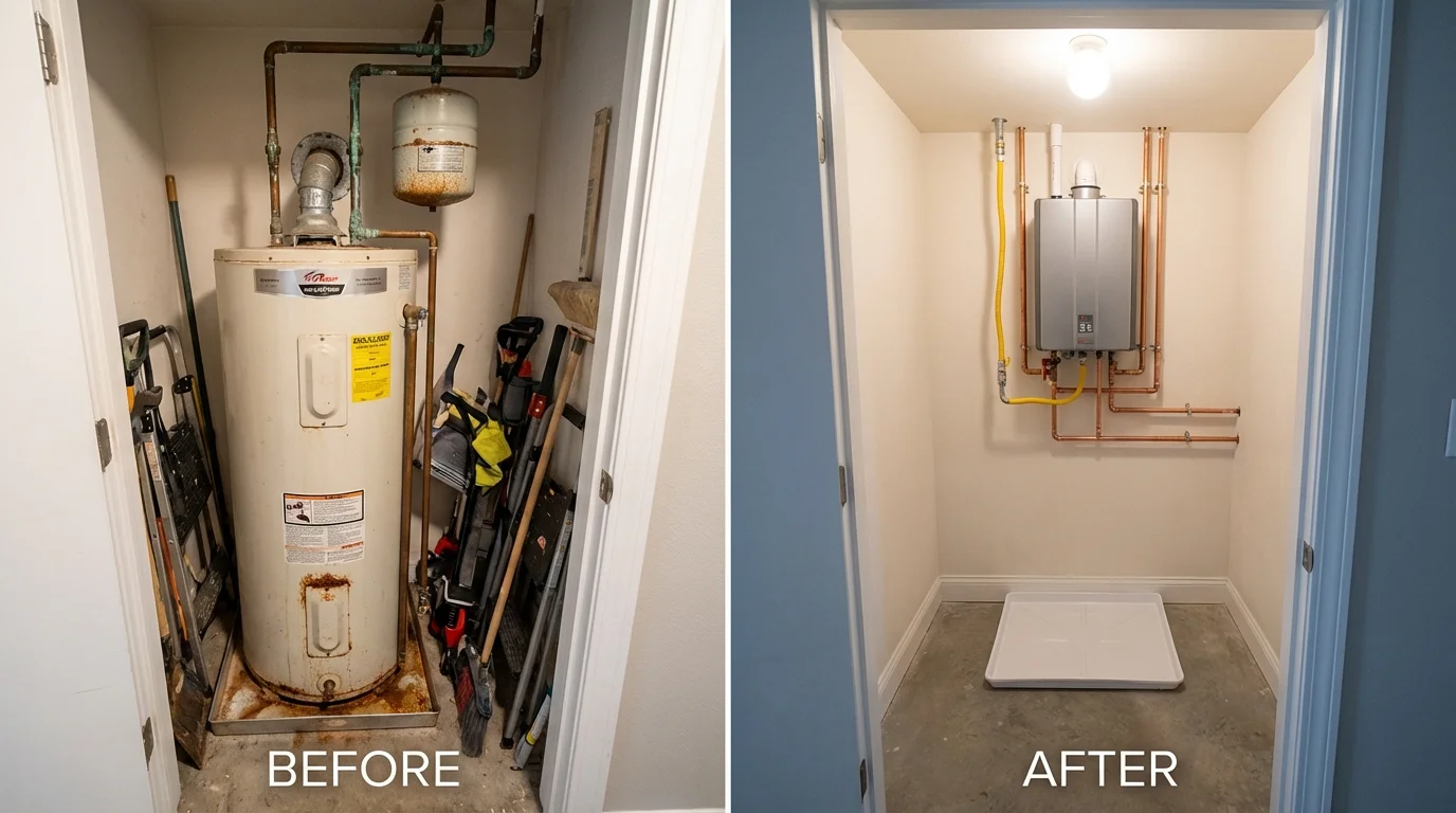 Tank water heater versus wall-mounted tankless unit comparison for Canyonville, OR homeowners